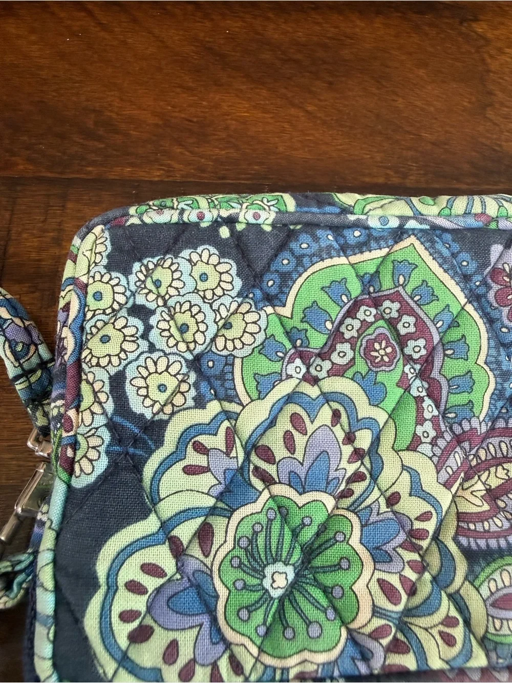 Vera Bradley Blue and Green Paisley Quilted Wristlet